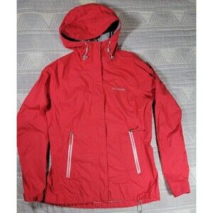 Columbia Omni-Tech Waterproof Shell Jacket Women’s Small Red Hooded Raincoat